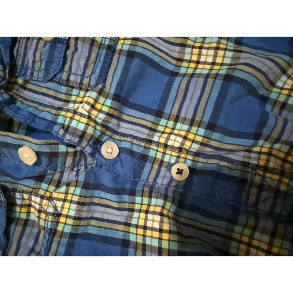 OshKosh Bgosh Baby Boys Blue Plaid Long Sleeve Button Front Bodysuit 9 Months - Picture 3 of 4